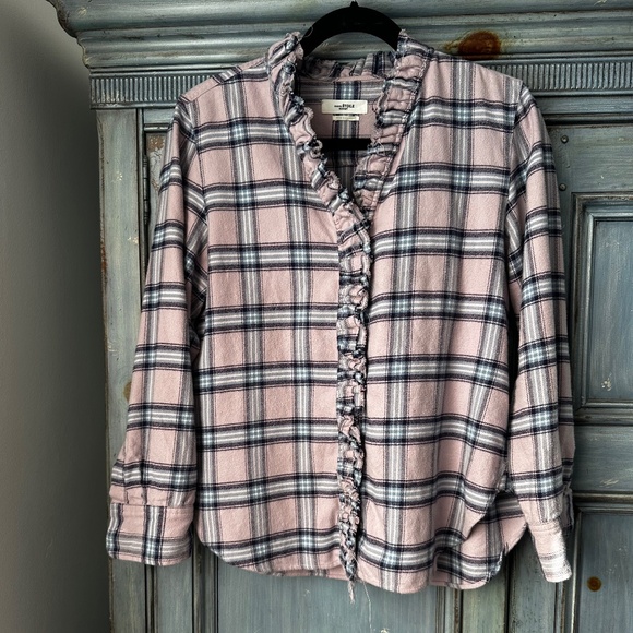 Isabel Marant Etoile Awenty Pink Plaid Flannel Shirt Size 44 - Picture 6 of 11